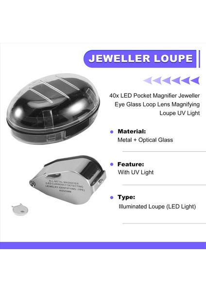 40X LED Cep Büyüteç Kuyumcu Göz Cam Döngü Lens Büyüteç Büyücü Loupe Uv Işığı (Yurt Dışından) fırsatları