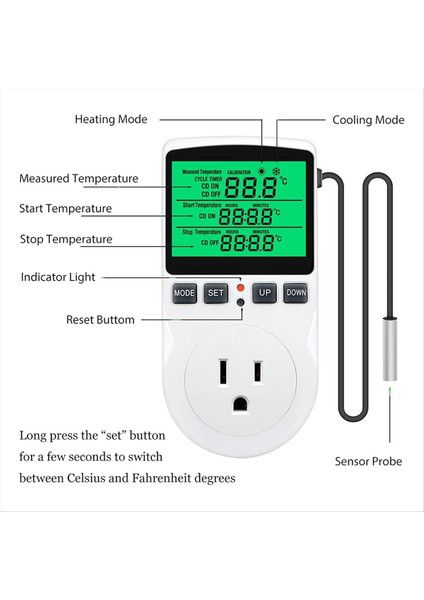 Dijital Sıcaklık Denetleyicisi Arkadan LCD Screce Termostat Isıtma Soğutma Çıkış Fişi Sürüngen Inkübatör Us Fişi (Yurt Dışından) fırsatları
