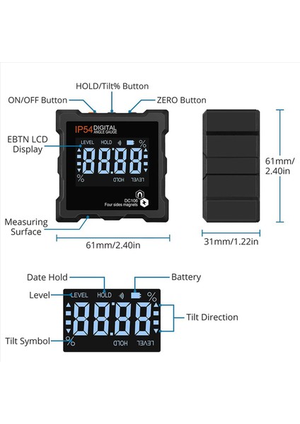 2 Adet 4X90 Derece (0-360 Derece) Dijital Manyetik Açı Arka Işık Dijital Seviye Kutu Uzatıcı Uzanma Göstergesi (Yurt Dışından) indirimleri