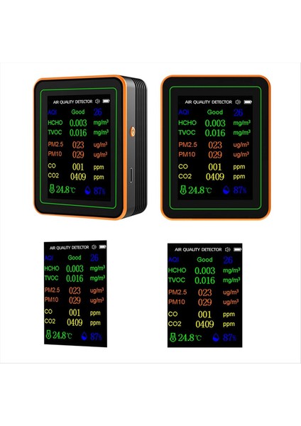 10 Arada 1 Hava Kalitesi Monitör Aqı Hcho Tvoc Pm2 5 PM10 Co2 Co2 Sıcaklık ve Nem Test Cihazı Karbon Dioksit Dedektörü Siyah (Yurt Dışından) fiyatları