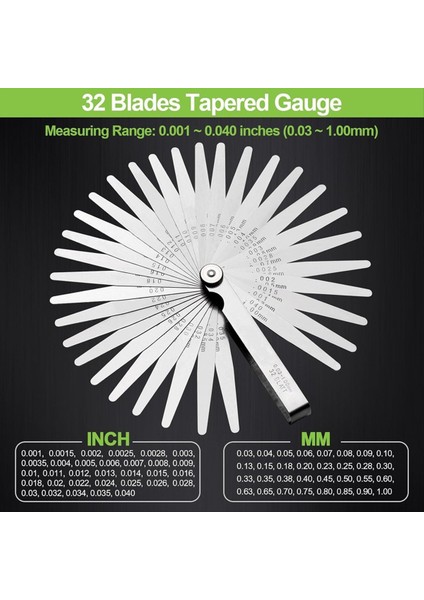 Feeler Göstergeleri Seti 32 Bıçak Konik ve 16 Bıçak Ofset Feeler Gösterge Seti Çift Işaretli Sae ve Metrik Feeler Gauge (Yurt Dışından) fırsatları