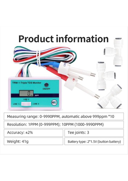 Hm Dijital Trm1 Üçlü Tds Metre Online Tds Su Kalitesi Test Cihazı 0-9990PM LCD Ekran Su Kalitesi Saflık Test Meter (Yurt Dışından)