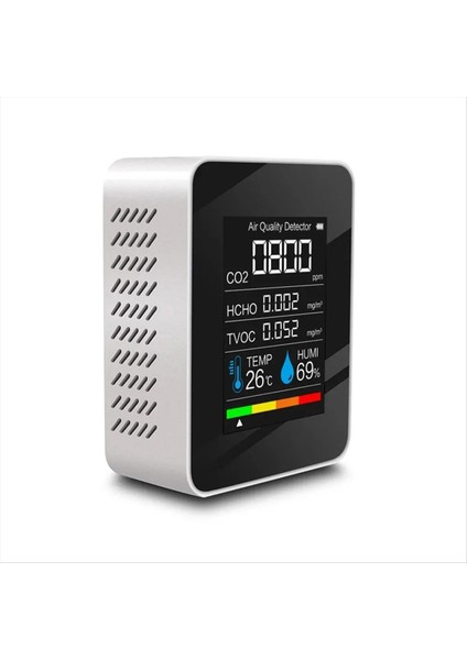 5&#39 Teki Hava Kalitesi Monitör Seviyeleri Sıcaklık ve Nem Dedektörü LCD Ekran Iç Mekan Hava Kalitesi Sensörü Beyaz (Yurt Dışından)