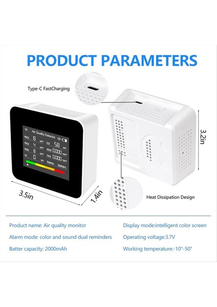 Hava Kalitesi Monitörü Iç Mekan Co Co2 Aqı Tvoc Hcho Pm2 5 PM10 Için Ev Mutfak ve Ev (Yurt Dışından) fiyatları