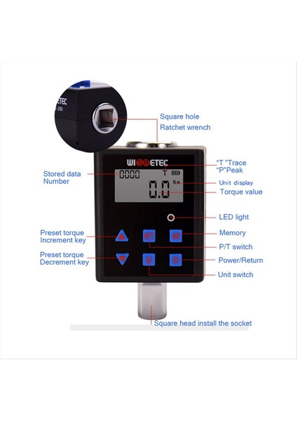 Wisretec Dijital Tork Metre Dijital Arka Işık Iki Yönlü Ölçüm Iki Çalışma Modu Ayarlanabilir TQA2-135 (Yurt Dışından)