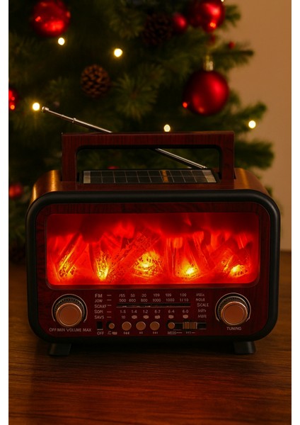 Retro Şömine Efektli Solar Şarjlı Taşınabilir Radyo – Işıklı Dekor, Güçlü Ses, Fm/am fiyatları
