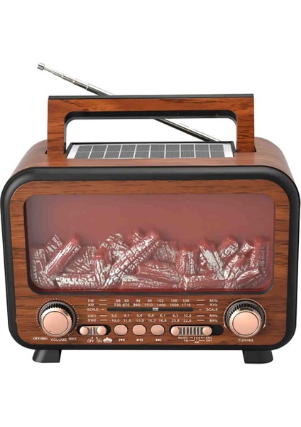 Retro Şömine Efektli Solar Şarjlı Taşınabilir Radyo – Işıklı Dekor, Güçlü Ses, Fm/am fırsatları