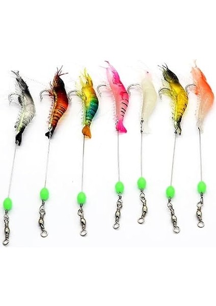 7 Adet Kancalı Fosforlu Sahte Karides Balık Yemi Silikon 8cm 5gr Yapay Olta Yem Seti fırsatları