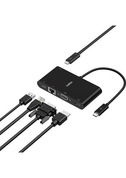 Usb-C Multimedia Adaptörü (Vga, 4K Hdmı, USB 3.0, Ethernet Bağlantı Noktalı Usb-C Hub) MacBook Pro, iPad Pro, Surface Pro, Chromebook ve Daha Fazlası Için 100 W Doğrudan Iletimli Güç