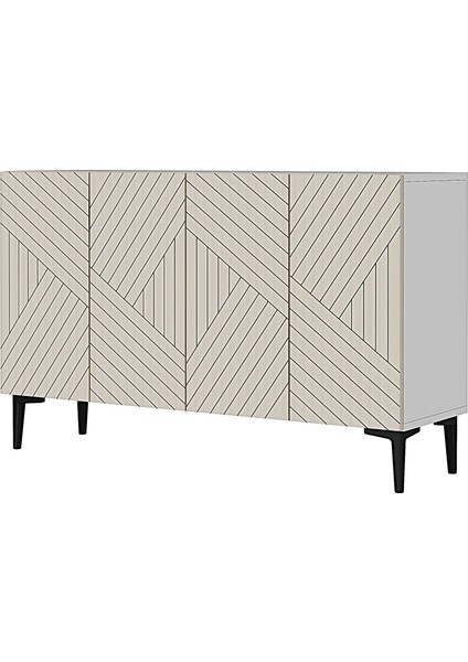 KA1210BT - Ferro Konsol, Tv Sehpası ve Kahve Köşesi 120CM Beyaz-Traverten