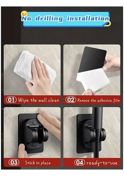 Yapışkanlı Duş Başlığı Tutucu , Ayarlanabilir El Duş Tutacağı Delme Yok Duvara Monte Su Geçirmez , Mafsal , Duş Askısı (Black) modelleri