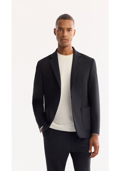 Erkek Siyah Mono Yaka Bi-Stretch Su İtici Kırışmayan Blazer Comfort Slim Fit Ceket A52Y4009