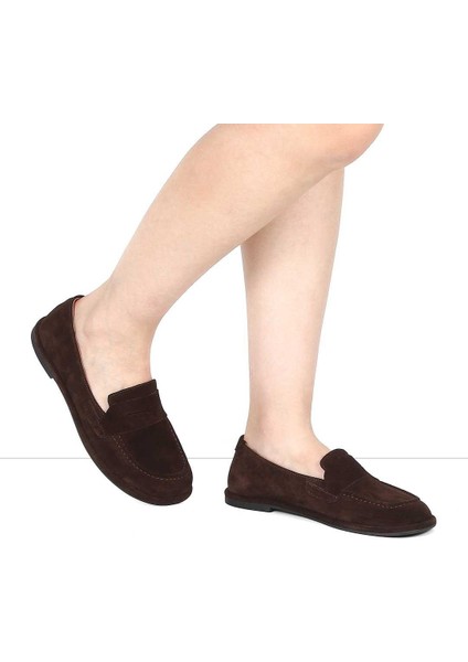Kadın Kahverengi Süet Deri Loafer