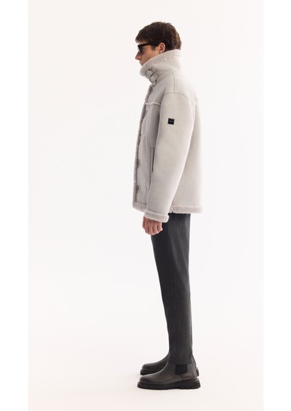 Erkek Gri Kürklü Yaka Napa Comfort Fit Mont A52Y6055