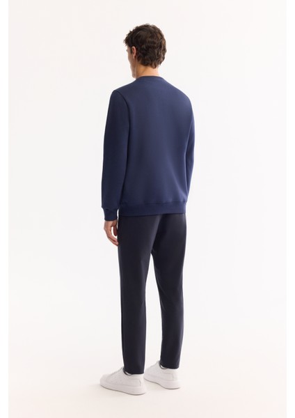 Erkek Lacivert Bisiklet Yaka Pamuklu Şardonlu Baskılı Regular Fit Sweatshirt A52Y1327