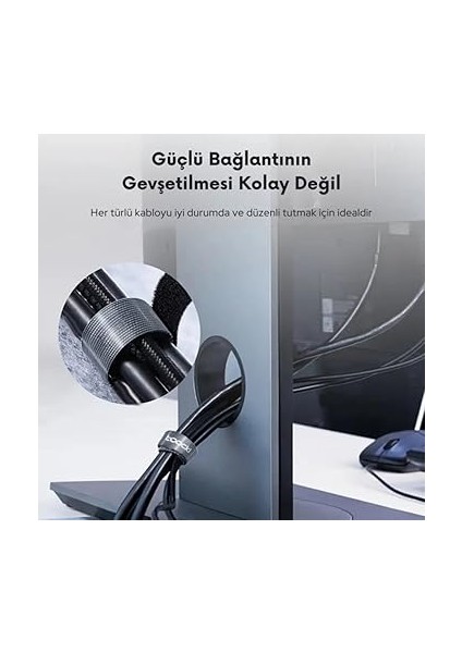 5 Metre Cırt Cırt Bantlı Kablo Sarıcı Düzenleyici Organizatör, Kesilebilir Kablo Düzenleyici Siyah indirimleri