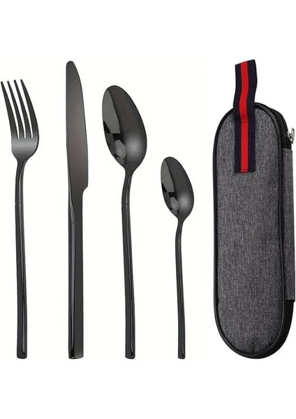 Çantalı Yolculuk Çatal Kaşık Bıçak Seti Kişiye Özel 1. Sınıf Paslanmaz Çelik Ofis Okul Kamp Restaurant C3404