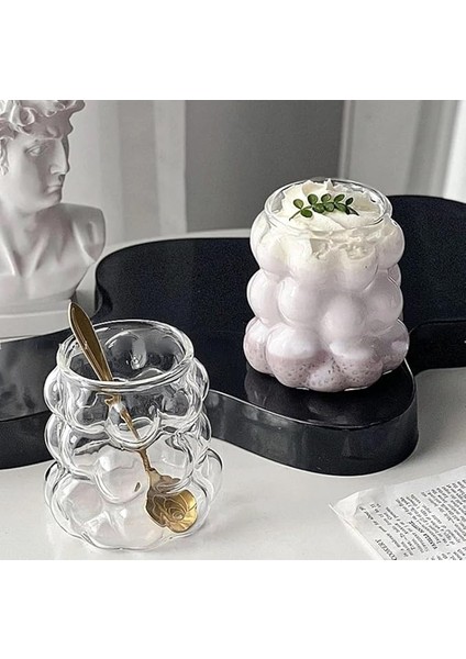 2 Adet Boncuk Şekilli Üç Boyutlu Soğuk Kahve Bardağı Üzüm Bardak Isıya Darbeye Dayanıklı Borosilikat 350ML Cam Bardak