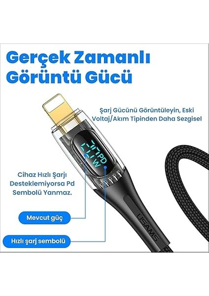 US-SJ588 Dijital Göstergeli 1.2m Pd 20W Type-C To Lightning iPhone Hızlı Şarj ve Data Kablosu fiyatları