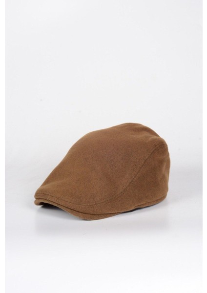 Kışlık Kaşe Şapka Yün Düz Renk Spor London Kasket -Camel
