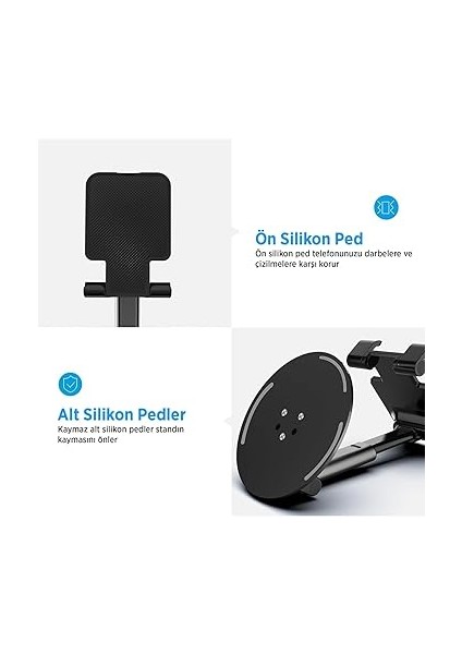 Katlanabilir 360 Derece Dönen Masaüstü Telefon Standı Siyah modelleri