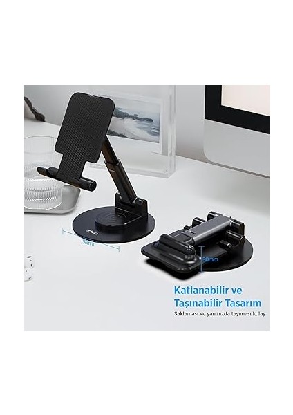 Katlanabilir 360 Derece Dönen Masaüstü Telefon Standı Siyah fırsatları