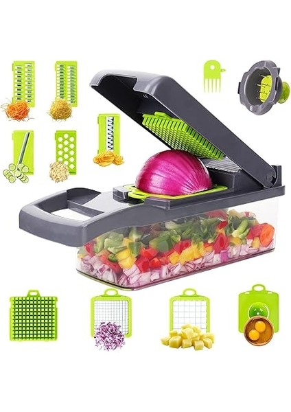 Pro 8 Bıçaklı Sebze Doğrayıcı: Mandoline Dilimleyici Soğan Kıyıcı Dicer Yumurta Ayırıcı Dilimleyici Sebze Doğrayıcı Kesici Dilimleyici Gıda Doğrayıcı Dicer Dilimleyici Mutfak Için Konteyner Il fiyatları