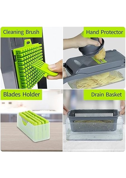 Pro 8 Bıçaklı Sebze Doğrayıcı: Mandoline Dilimleyici Soğan Kıyıcı Dicer Yumurta Ayırıcı Dilimleyici Sebze Doğrayıcı Kesici Dilimleyici Gıda Doğrayıcı Dicer Dilimleyici Mutfak Için Konteyner Il indirimleri