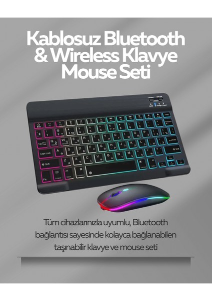 Tüm Cihazlarla Uyumlu Rgb Işıklı Kablosuz Klavye ve Mouse Seti
