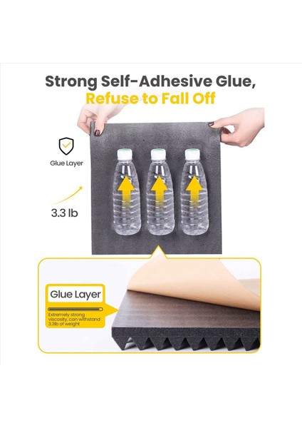 48 Paket Kendi Yapışkan Ses Geçirmez Köpük Panelleri 2X12X12 Inç Piramit Tasarım Akustik Köpük Ev Stüdyosu Siyah + Gri (Yurt Dışından) fiyatları
