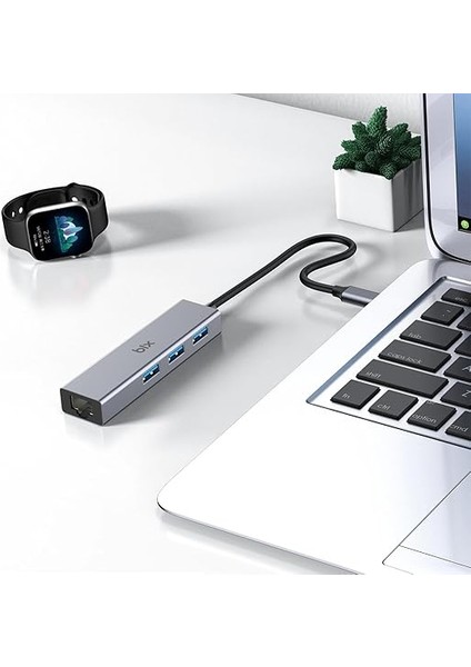 BXC06HB Type-C'den 3 Bağlantı Noktalı Gigabit Ethernet USB 3.2 Hub modelleri