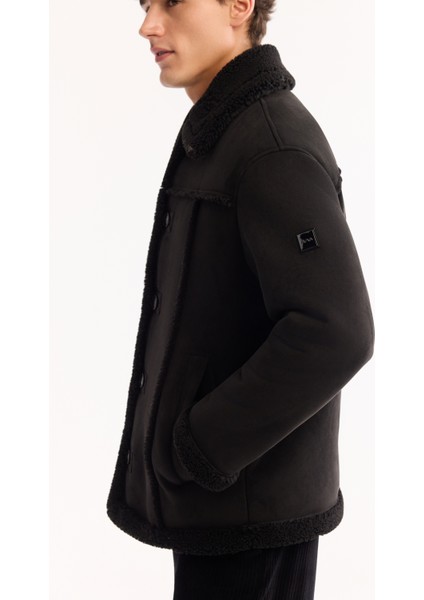 Erkek Siyah Kürklü Yaka Napa Comfort Fit Mont A52Y6055