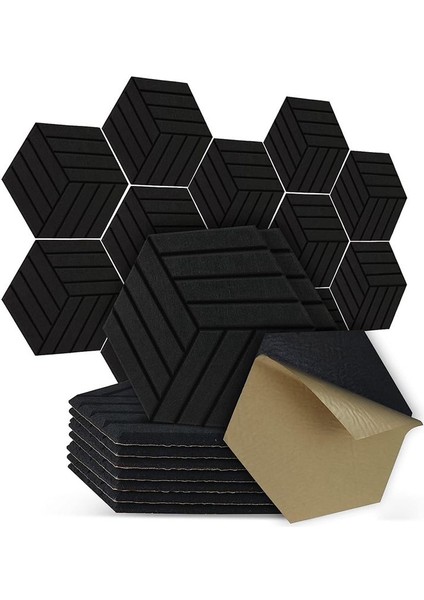 12 Paket Akustik Paneller Kendi Yapışkan Hekson Akustik Paneller Ses Geçirmez Duvar Panelleri Gürültü Yankıları Azaltma (Yurt Dışından)
