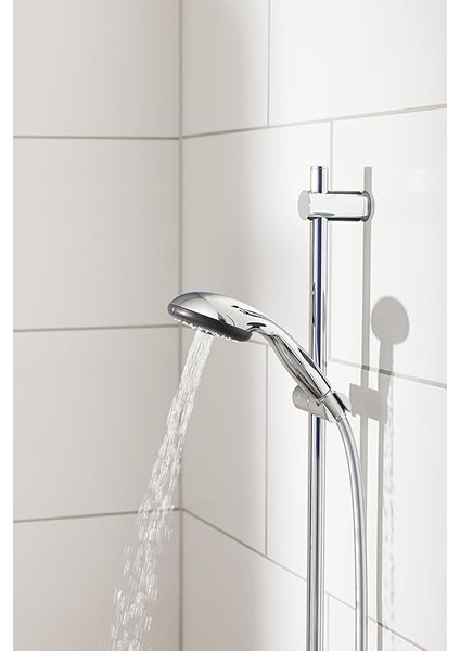 Vitalio Start 100 Sürgülü Duş Seti, 600 mm Sürgülü Ray , 100MM El Duşu 3 Akışlı , 1750 mm Duş Hortumu, Kireç Önleyici Sistem, Duş Başlığı, Krom, 26032000 modelleri