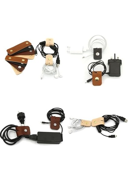 Qualitala Deri Kablo Toplayıcı Set Açık Kahve 3 Büyük 3 Küçük (Siyah) fırsatları