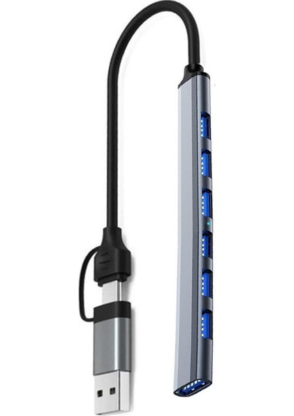 Type-C USB 3.0 7 Portlu Hub Otg Çoğaltıcı Pc Telefon Bilgisayar Uyumlu Veri Aktarımı Mouse Klavye Bağlantısı ADS303D fiyatları