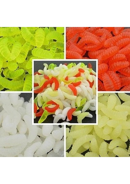 200 Adet 2,4cm Yumuşak Silikon Kurtçuk Olta Balık Yemi - 4 Farklı Renk - Fosforlu