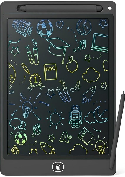 10 Inç Renkli LCD Yazı Tableti - Siyah - Çocuklar Için Eğitici Çizim Tableti, Kalemli Silinebilir Ekran, Kağıt Tasarruflu Taşınabilir Not Defteri (3+ Yaş)