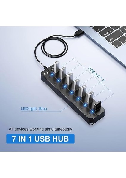 7 Bağlantı Noktalı USB Hub Bölücü Çoklu Hub USB 3.0 Adaptörü USB Çoklu Bağlantı Noktalı Anahtarlı ve Işıklı Güç Adaptörü ZR790 fiyatları
