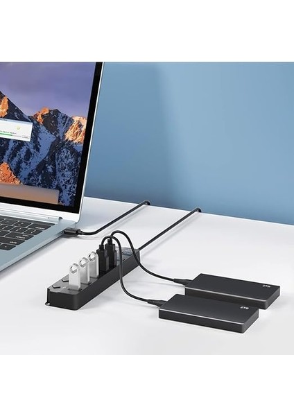 7 Bağlantı Noktalı USB Hub Bölücü Çoklu Hub USB 3.0 Adaptörü USB Çoklu Bağlantı Noktalı Anahtarlı ve Işıklı Güç Adaptörü ZR790 modelleri