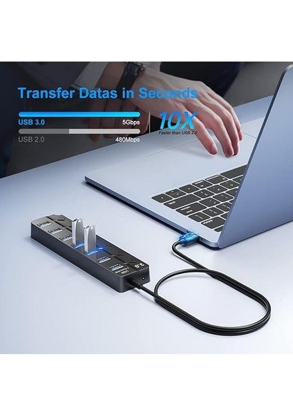 7 Bağlantı Noktalı USB Hub Bölücü Çoklu Hub USB 3.0 Adaptörü USB Çoklu Bağlantı Noktalı Anahtarlı ve Işıklı Güç Adaptörü ZR790 fırsatları