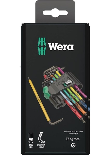 05073599001 967/9 Tx Bo 1 Sb Çok Renkli L-Anahtar Seti, Sıyrılmaya Dayanıklı Torx Vidalar Için, Blacklaser, 9 Parça