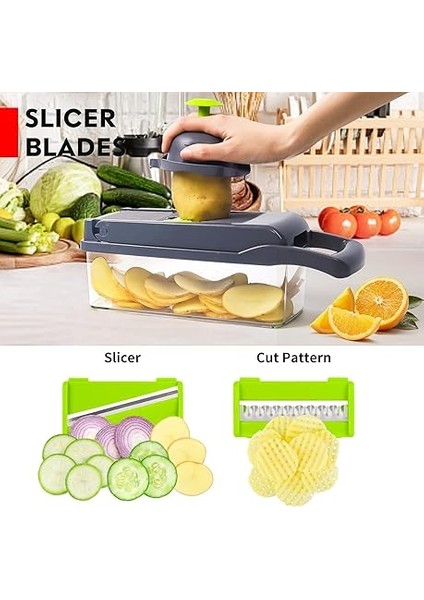 Sebze Kesici – Küp Doğrayıcı – Sebze Doğrayıcı – Sebze Rendesi – Atışlar, Dilimler Için Uygun, 14'ü 1 Arada Çok Fonksiyonlu Kesici, Soğan Doğrayıcı, Salata Kesici, Mandolin, Abs indirimleri