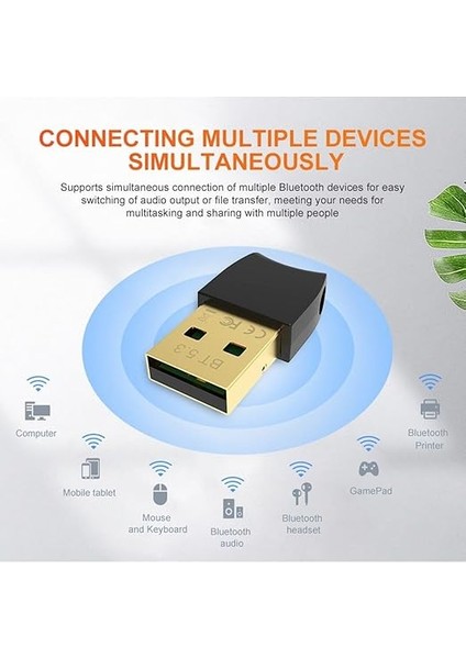 Al-Bl5.3 Bluetooth V5.3 USB Mini Bluetooth Adaptör Dongle 20MT Kablosuz Adaptör (Çoklu Cihaz Desteği Sağlar) Win7/8/10/11 Tak Çalıştır (Pc Içindir) indirimleri