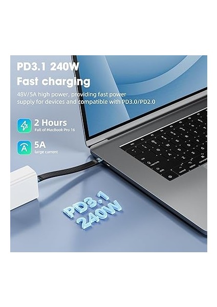 All-In-1 10 cm Usb-C 4 Kablo – Pd3.1 240W Hızlı Şarj ve Yüksek Hızlı Veri Transferi Gri Wan-01 modelleri