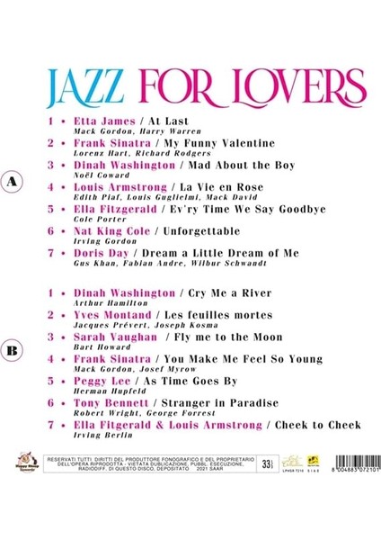 For Lovers Plak 1 Lp Karışık Sanatçılar Etta James - Frank Sinatra - Dinah Washington - Louis Armstrong - Ella Fitzgerald ve Dahası fiyatları