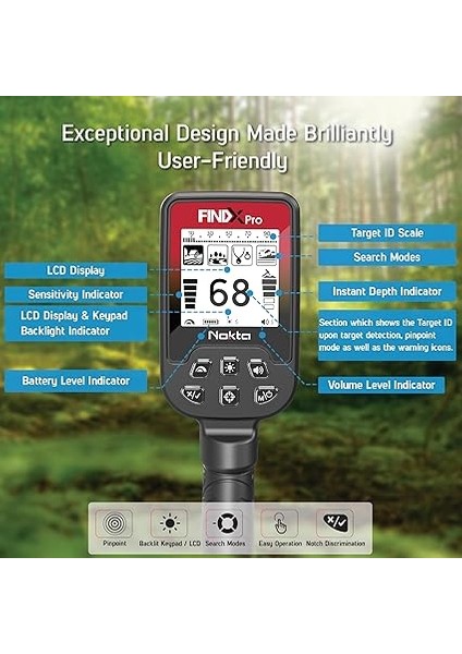 Fındx Pro Yetişkinler Için Metal Dedektörü, Altın Için Profesyonel Tamamen Su Geçirmez Metal Dedektörü, Pinpoint, USB Şarj Edilebilir, Arkadan Aydınlatmalı LCD (Kulaklıklı Komple Kit, Taşıma indirimleri