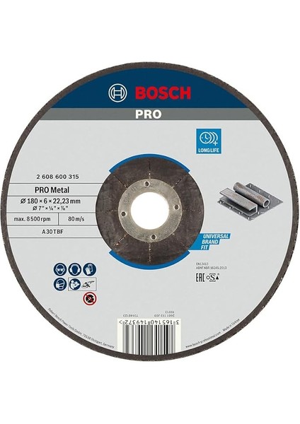 Professional Accessories Bombeli Metal Kesme Diski, Gri, 230 Mm, 1 Adet