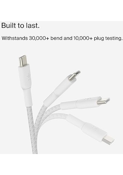 Boost Charge Örgülü Usb-C, Hızlı Şarj Cihazı, Usb-C Şarj Kablosu, iPhone 16, 15, Samsung Galaxy S24, S23, Pixel, Ipad, Macbook, Nintendo ve Daha Fazlası Için, 1 Metre, 2'li Paket, Beyaz modelleri