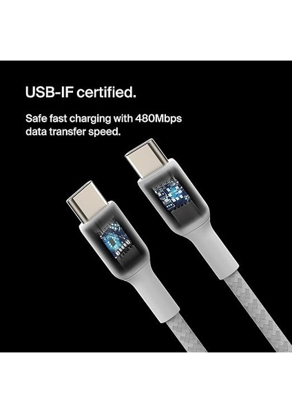 Boost Charge Örgülü Usb-C, Hızlı Şarj Cihazı, Usb-C Şarj Kablosu, iPhone 16, 15, Samsung Galaxy S24, S23, Pixel, Ipad, Macbook, Nintendo ve Daha Fazlası Için, 1 Metre, 2'li Paket, Beyaz fırsatları